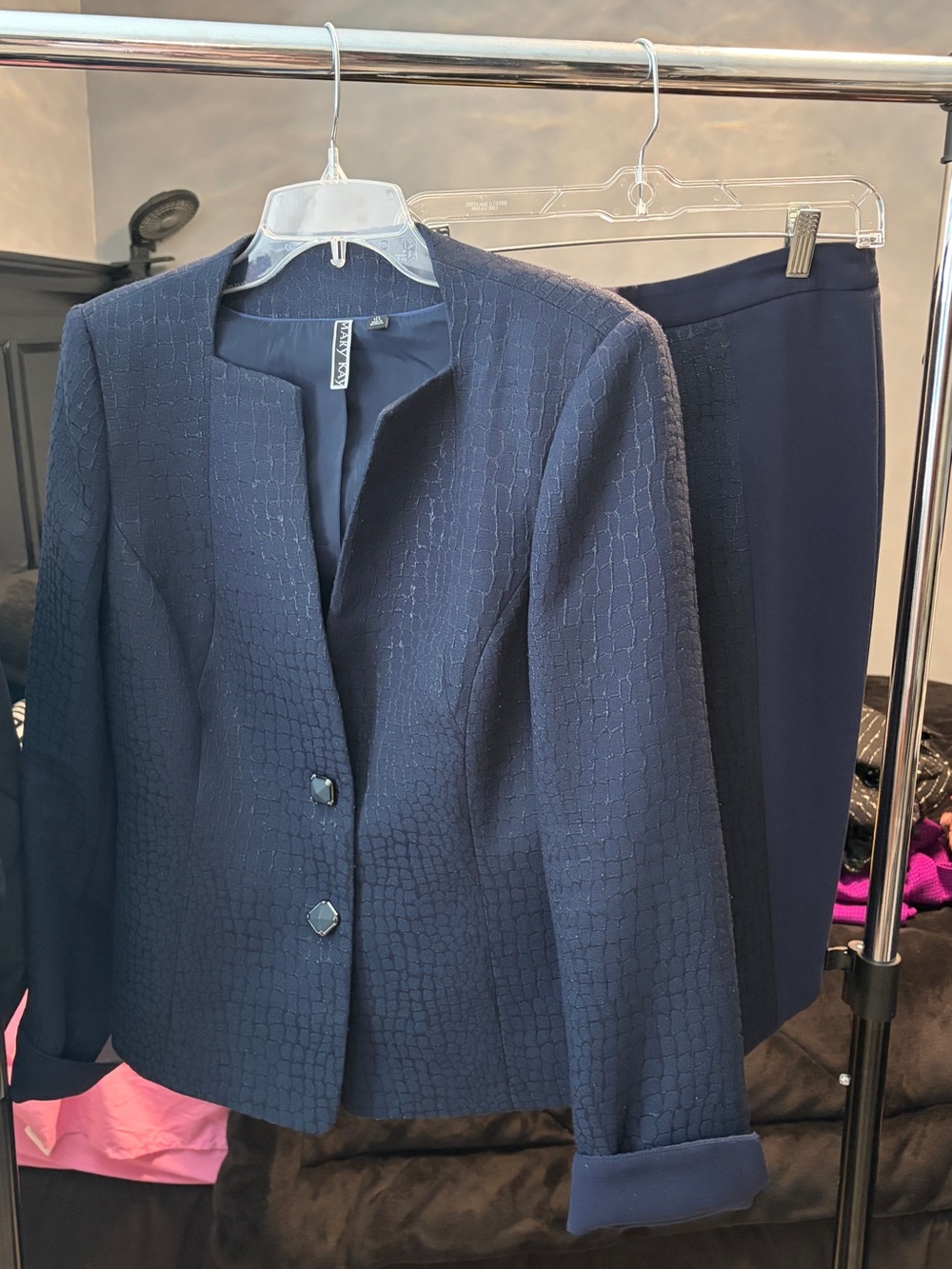 Mary Kay Navy Blue Textured Skirt Set